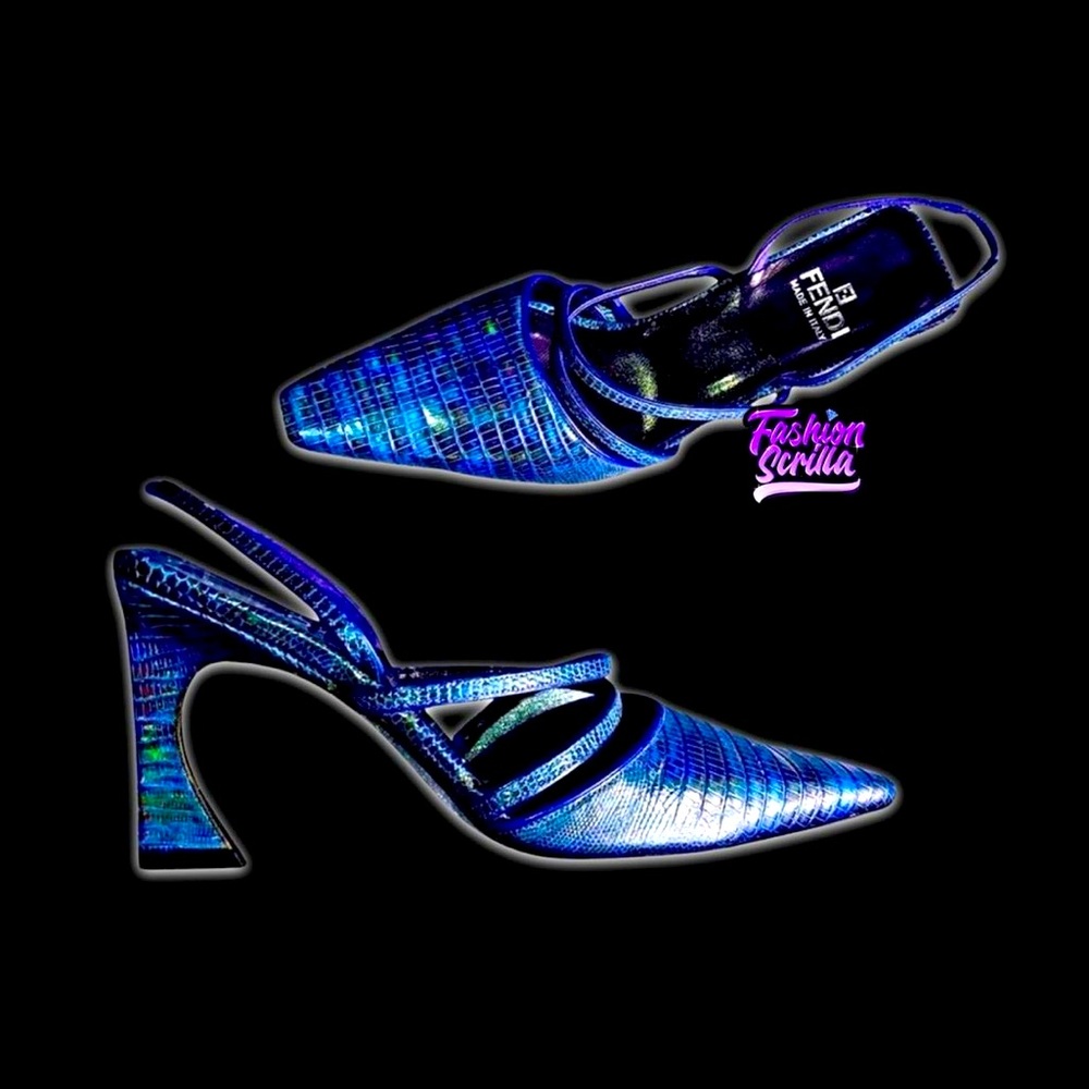 Fendi Python Design Leather Y2k Rainbow Blue Irid… - image 1